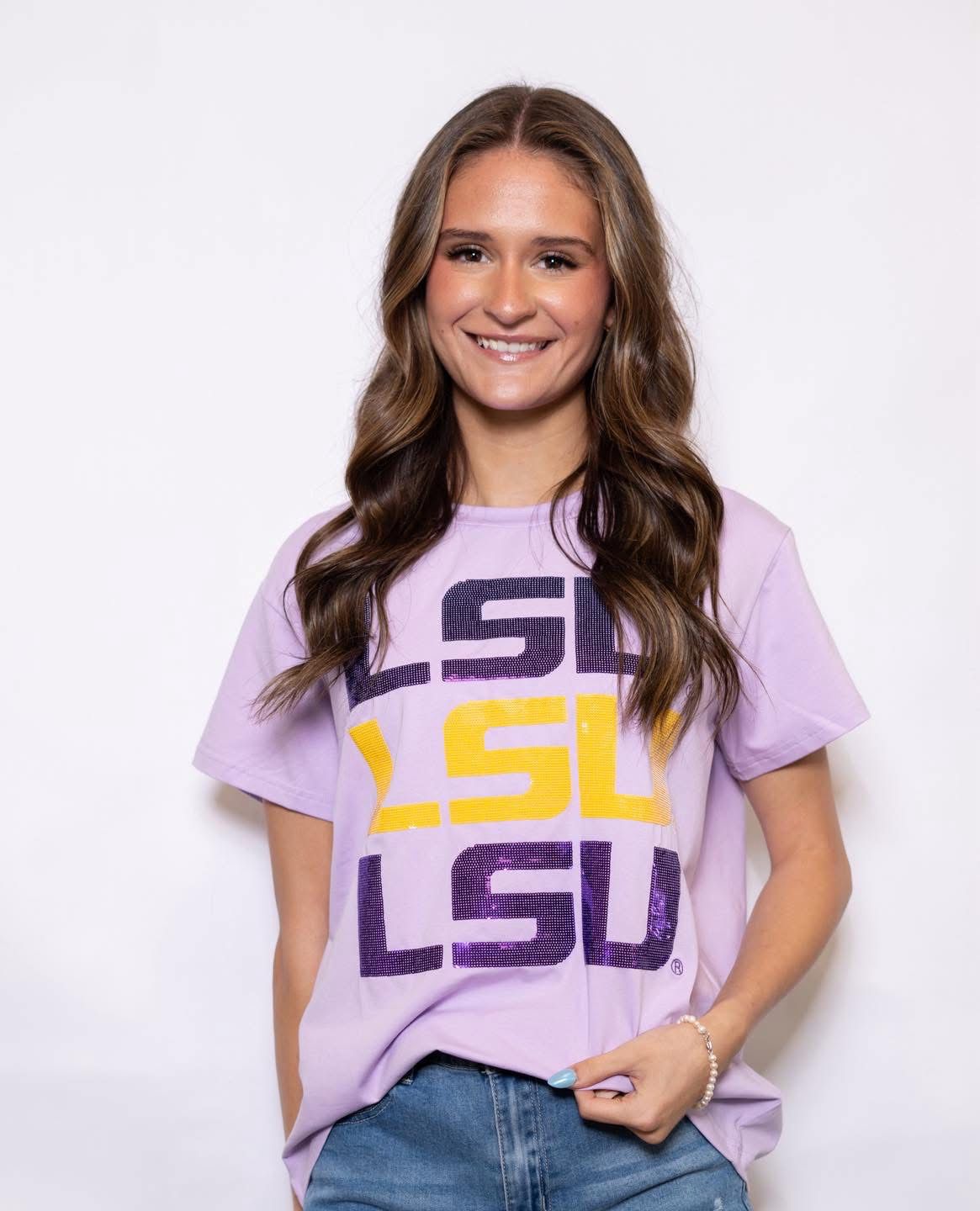 LSU Lilac Stacked Sequin Top