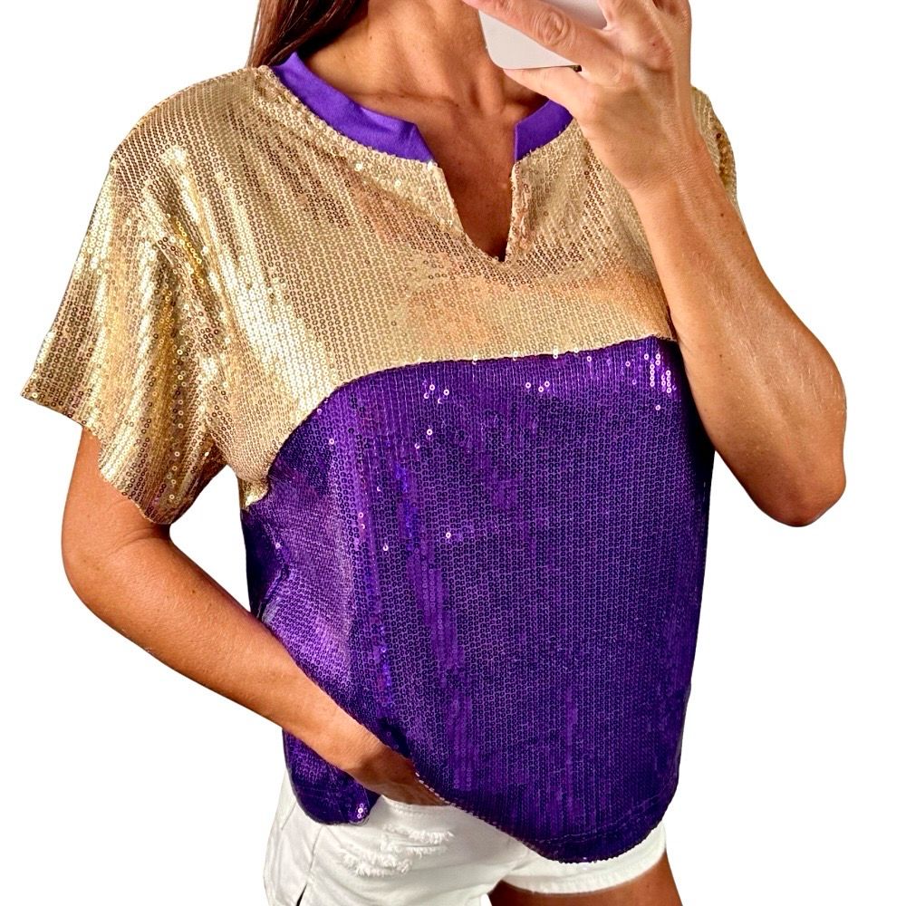 Sequin Game Day Color Block Top