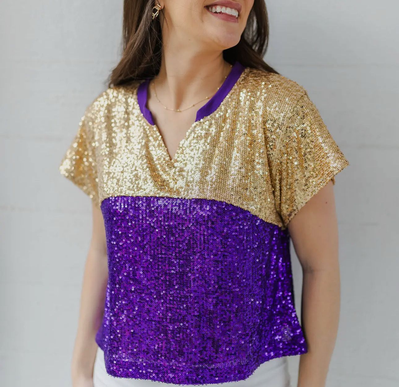 Purple &amp; Gold Sequined Game Day Top