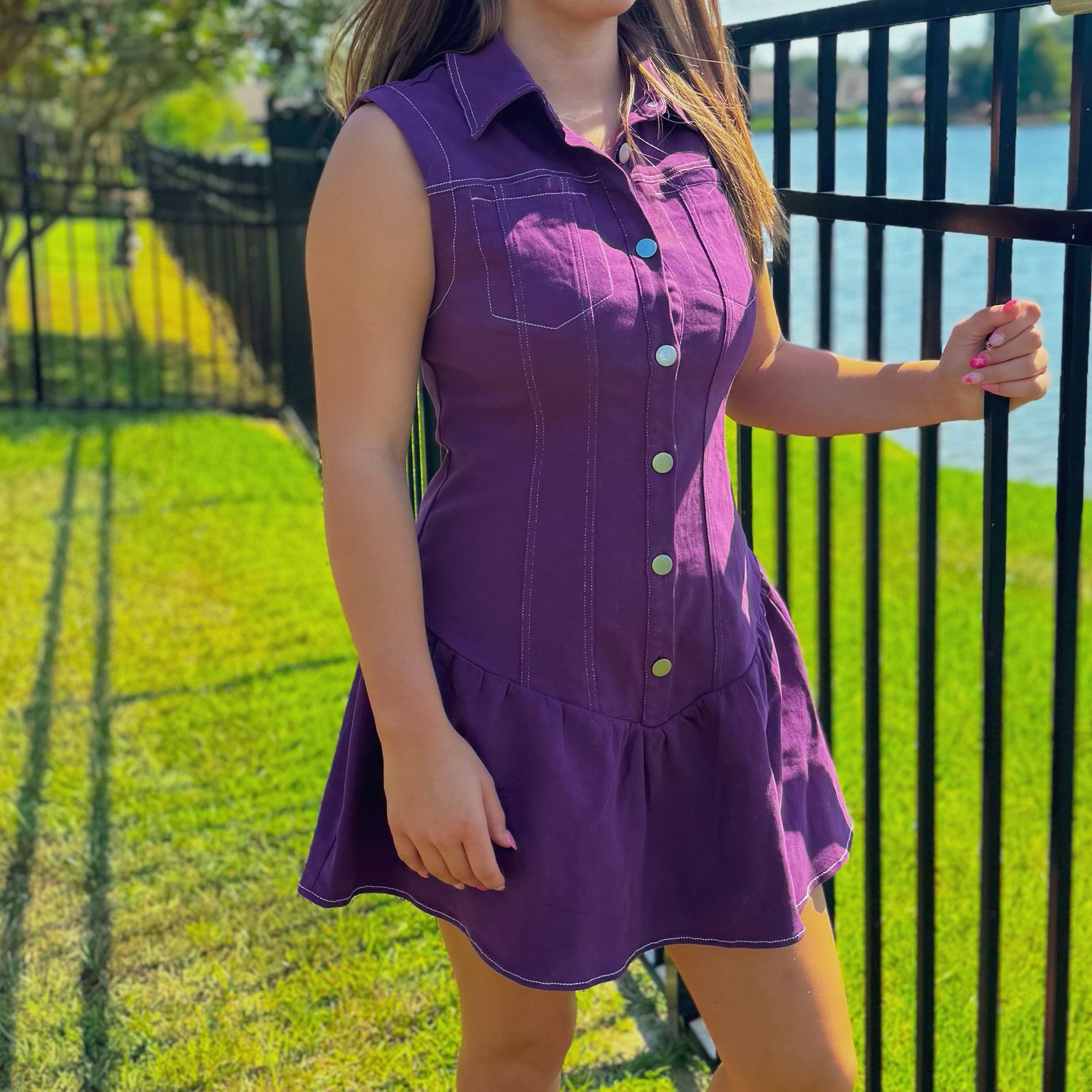 Purple Denim Dress Romper