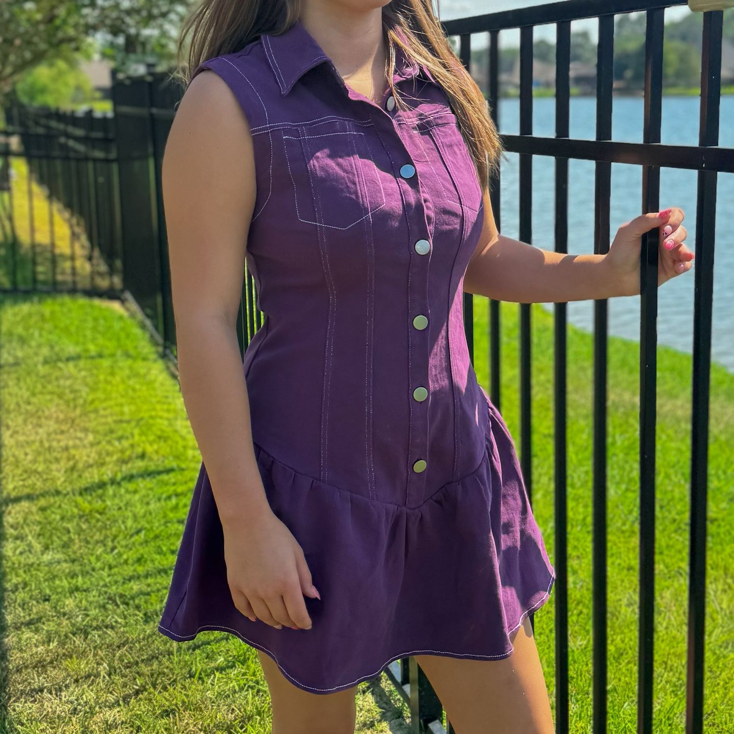 Purple Denim Dress Romper
