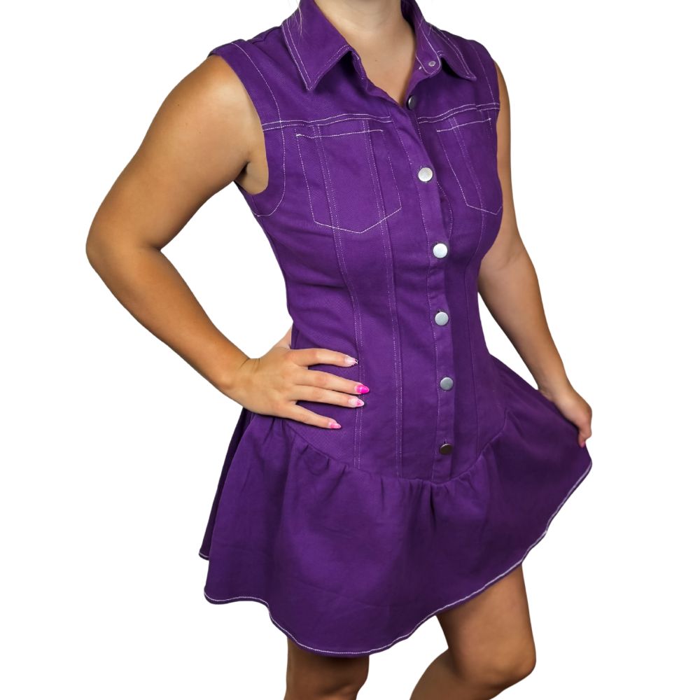 Purple Denim Dress Romper