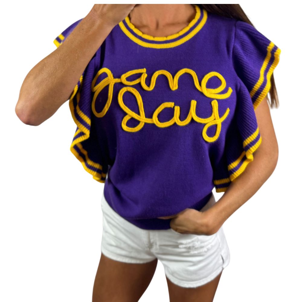 Game Day Flutter Sleeveless Sweater Top