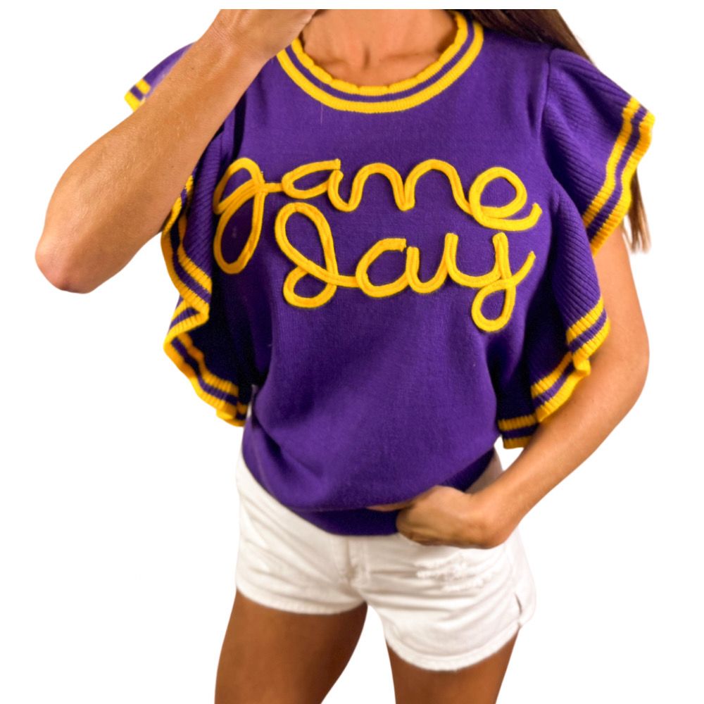 Game Day Flutter Sleeveless Sweater Top