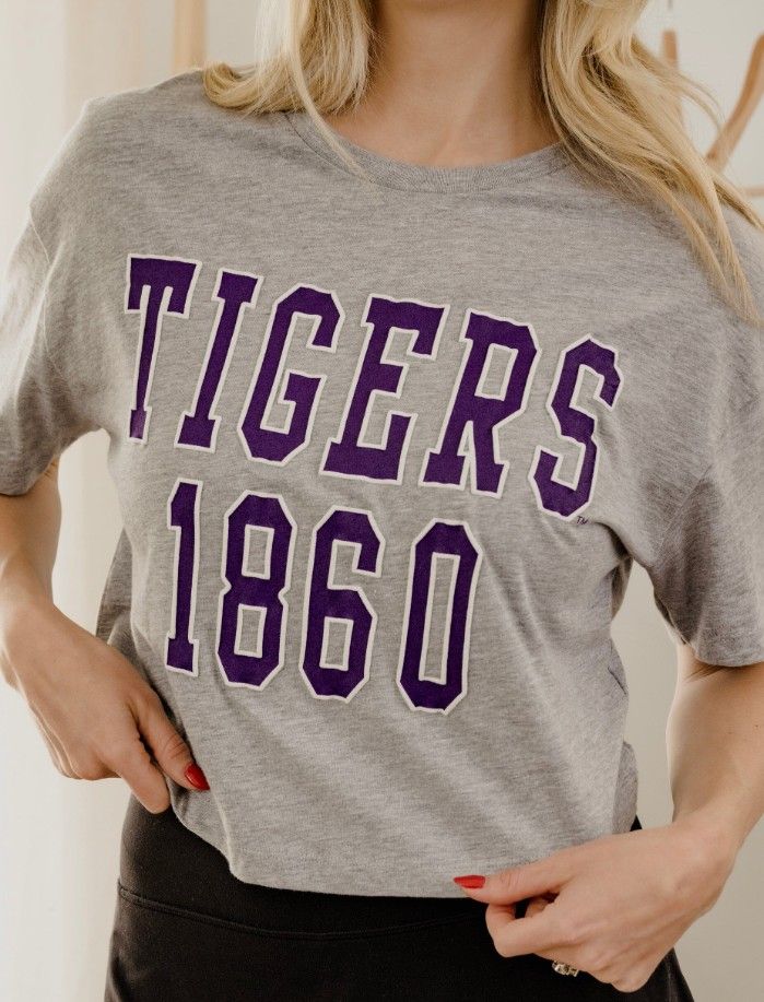 LSU Tigers College Block Puff Ink Gray Cropped Tee