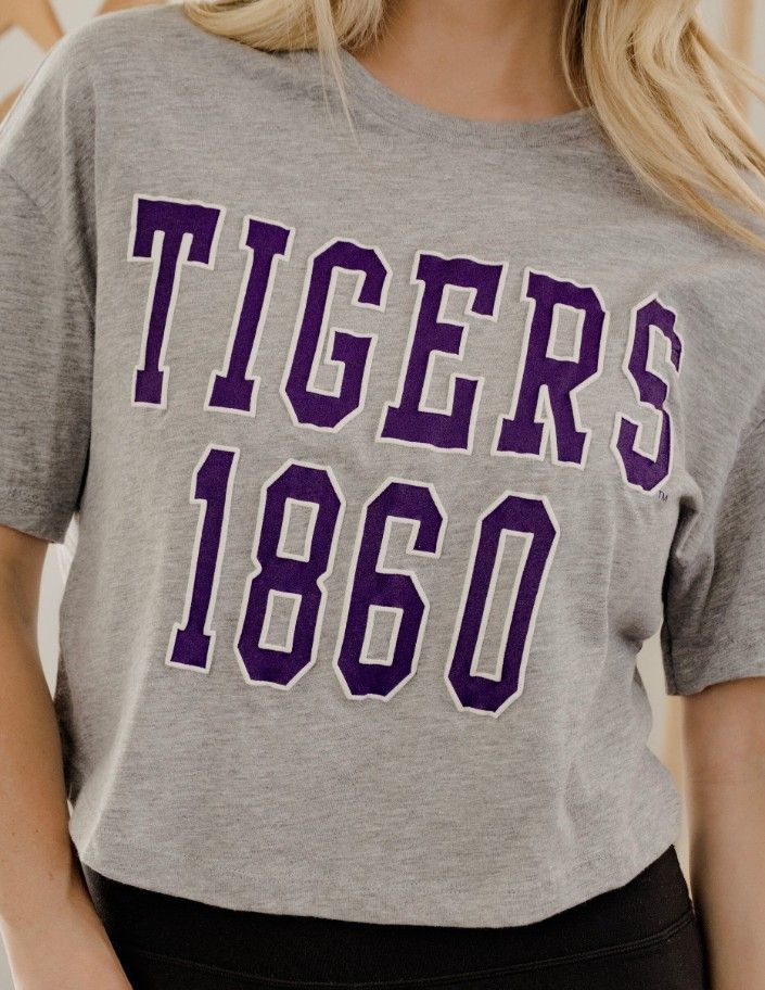 LSU Tigers College Block Puff Ink Gray Cropped Tee