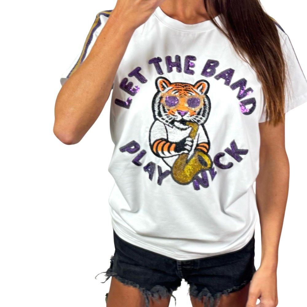 Let The Band Play Neck Sequined Top