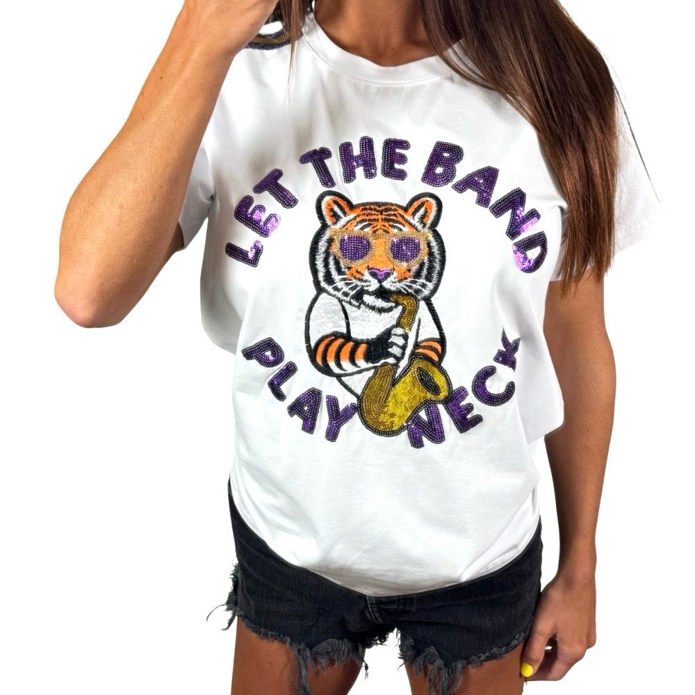 Let The Band Play Neck Sequined Top