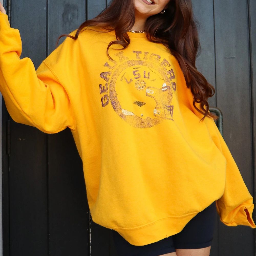 Geaux Tigers GOLD Thrifted Pullover