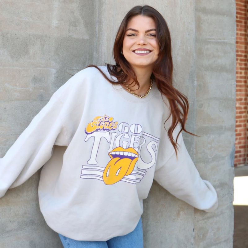 LSU Tigers Rolling Stones Tongue Thrifted Pullover