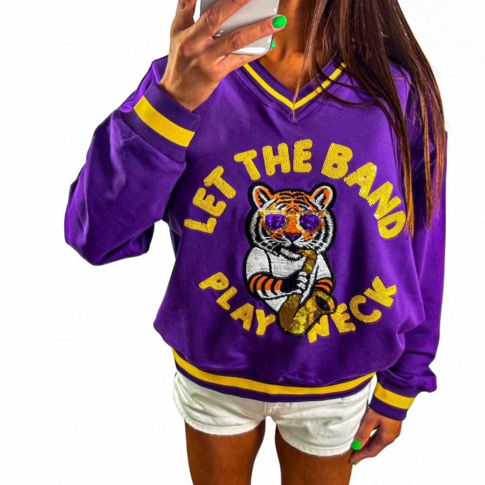 Play Neck Sequin Sweater