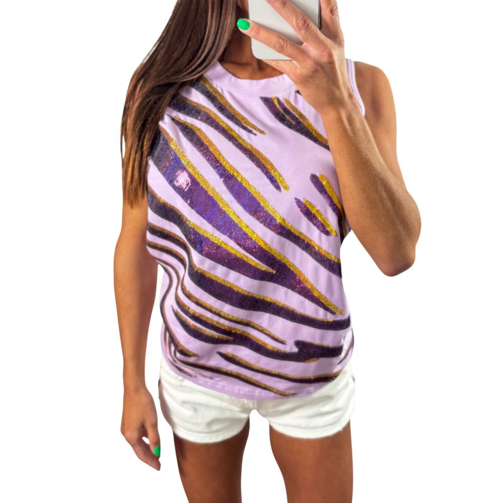 Sequin Tiger Stripe Tank - Lavender