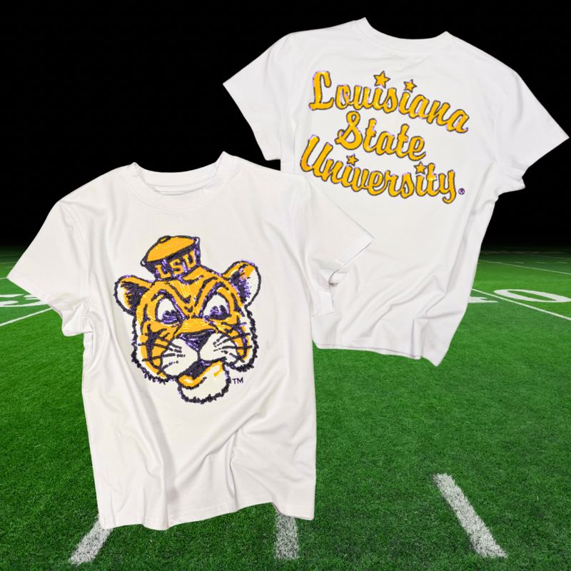 Sequin LSU Mascot Top