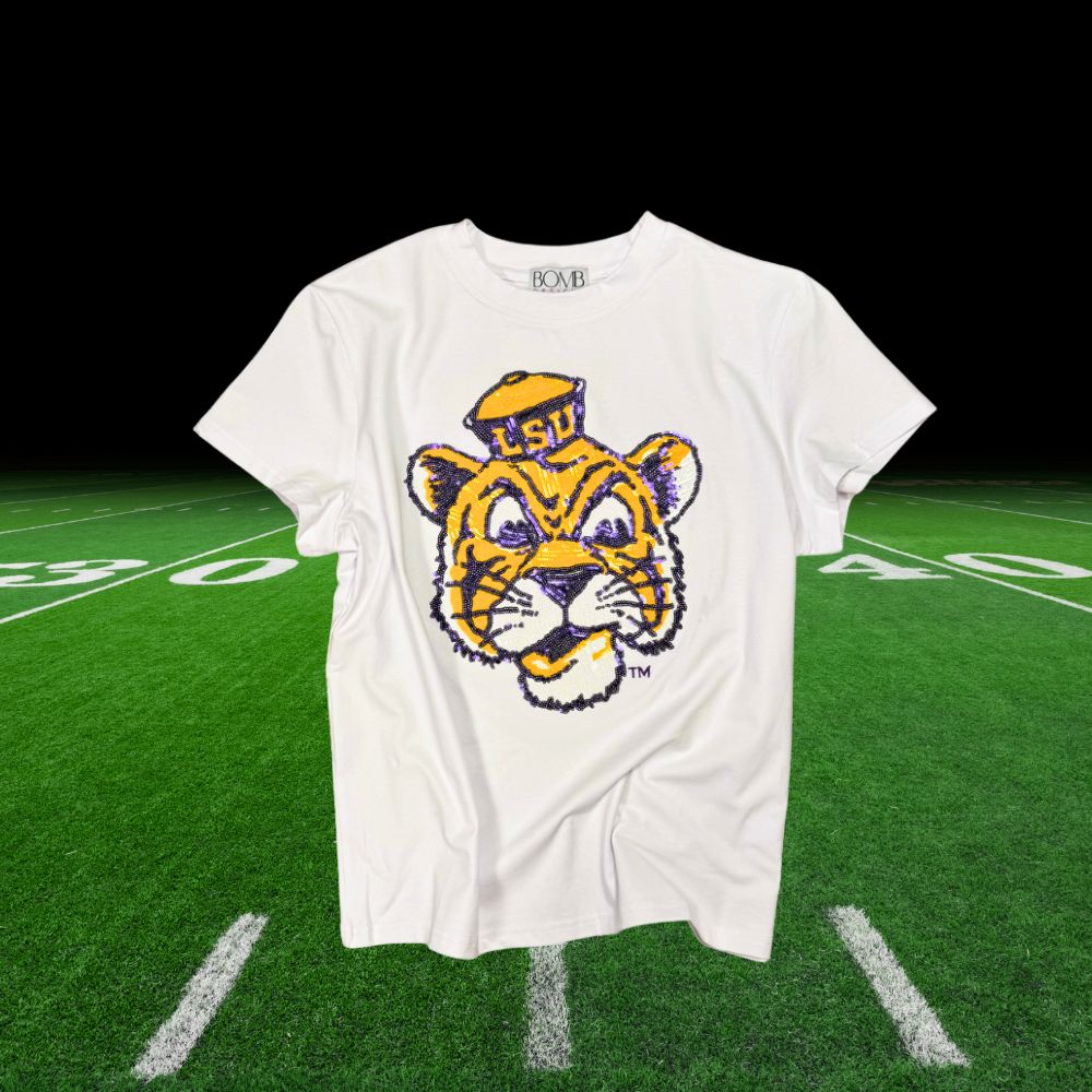 Sequin LSU Mascot Top
