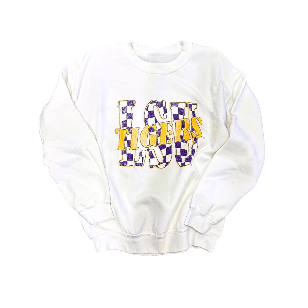 LSU Checkered Logo Thrifted Pullover