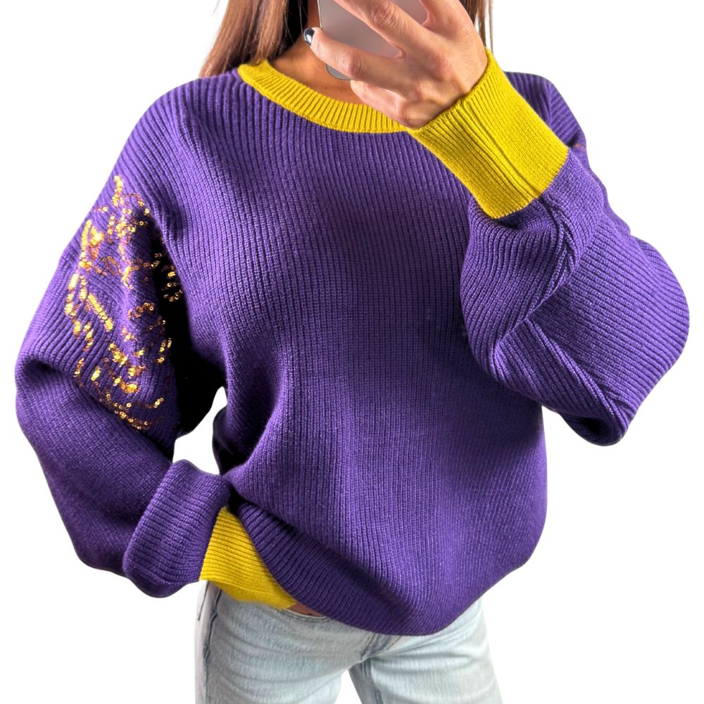 Purple and Gold Sequin Tiger Sweater