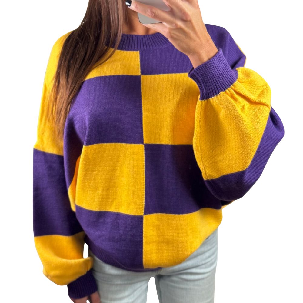 Purple and Gold ColorBlock Sweater
