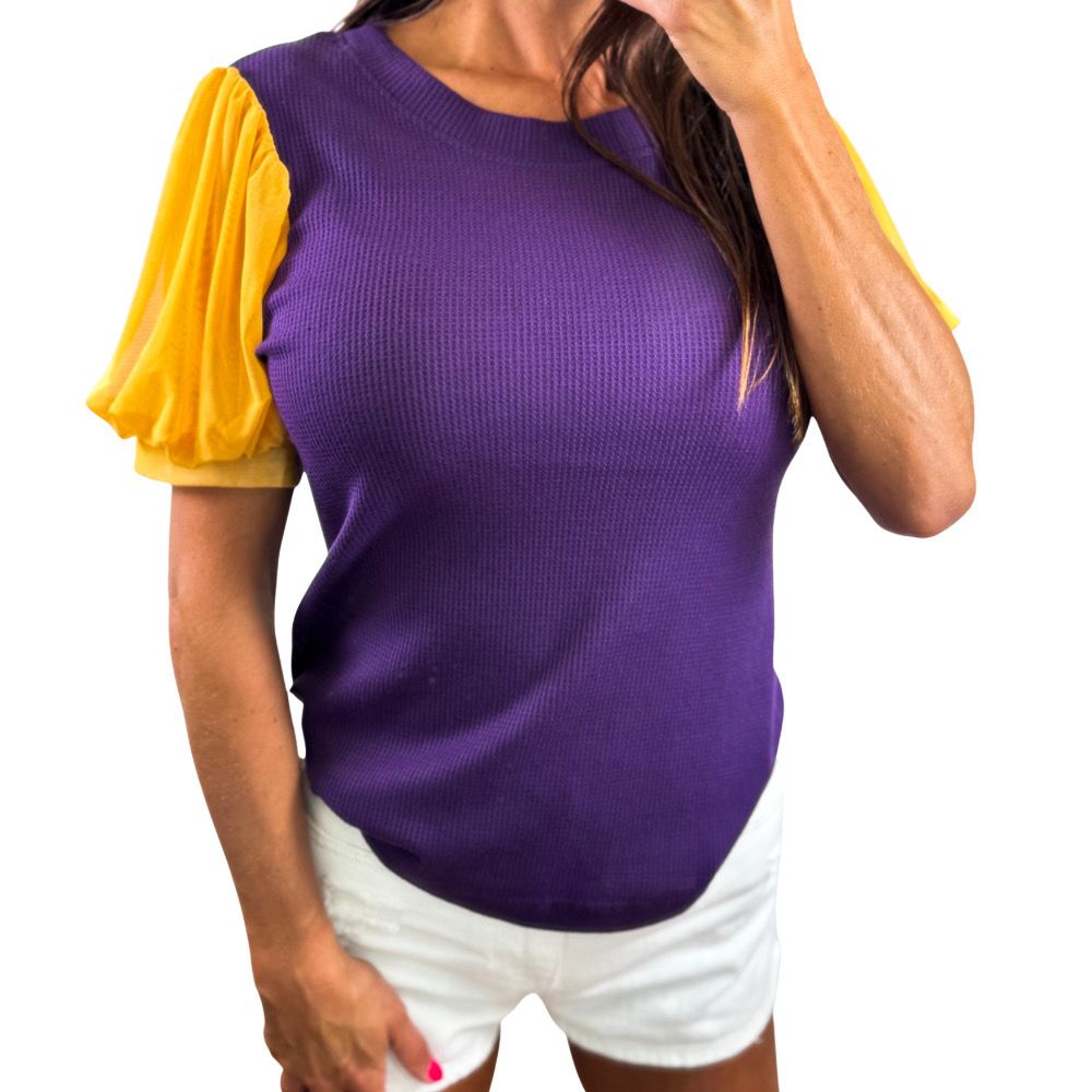 Purple &amp; Gold Bubble Sleeve Top