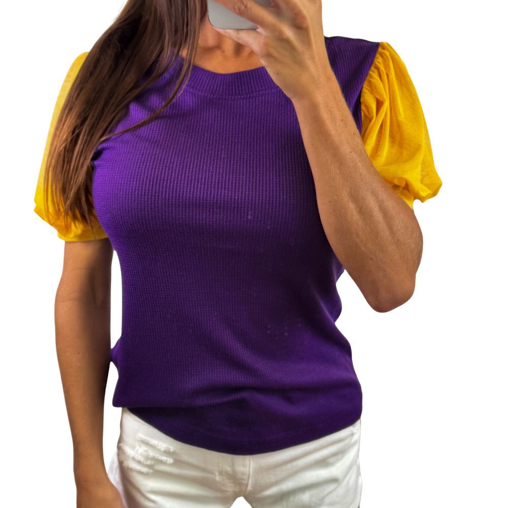 Purple &amp; Gold Bubble Sleeve Top