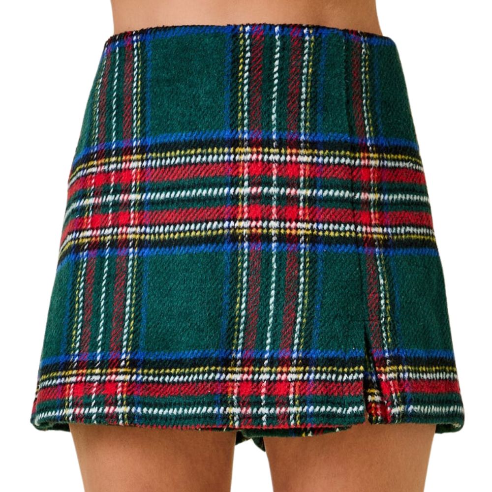 Green Plaid Holiday Skort