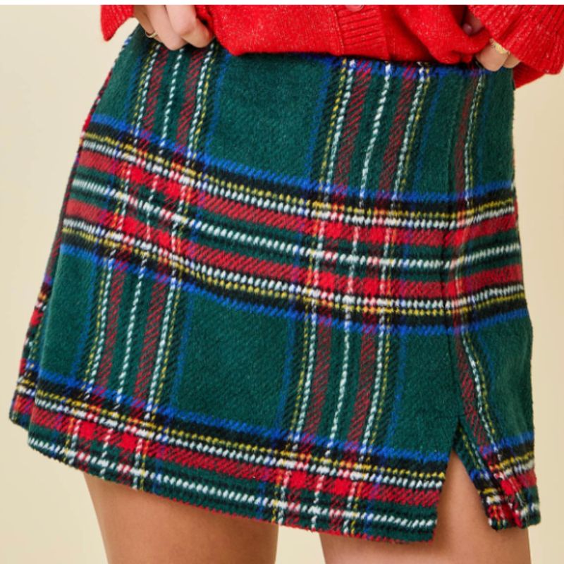 Green Plaid Holiday Skort