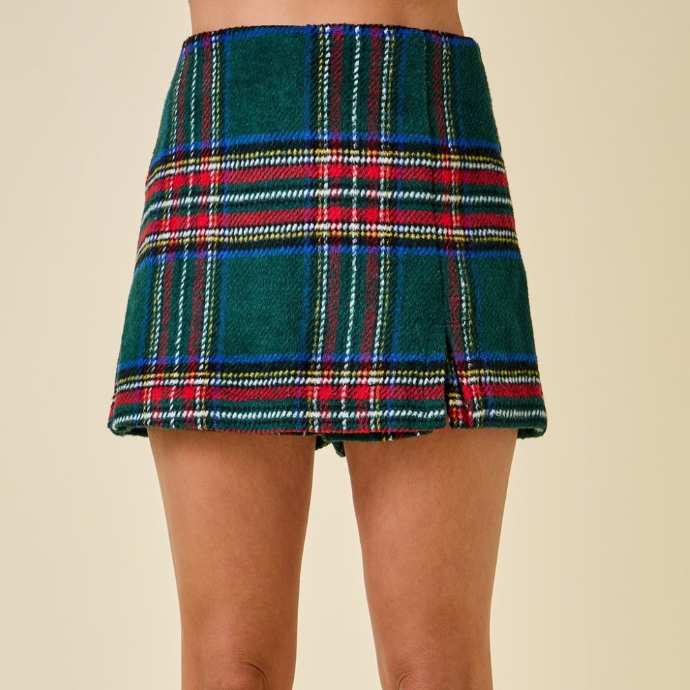 Green Plaid Holiday Skort