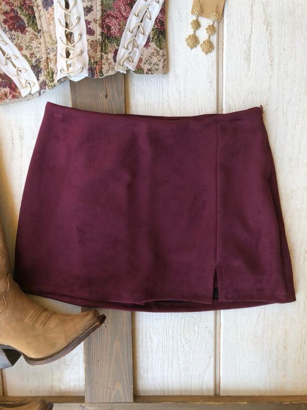 Burgundy Suede Mini Skort