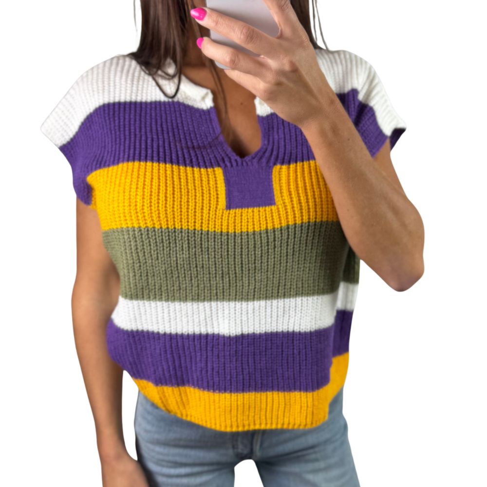 Mardi Gras Stripe Lightweight Sweater Top