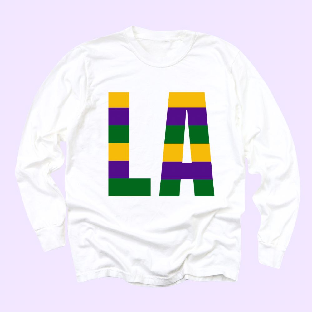 Louisiana Mardi Gras Stripe Long Sleeve Tee