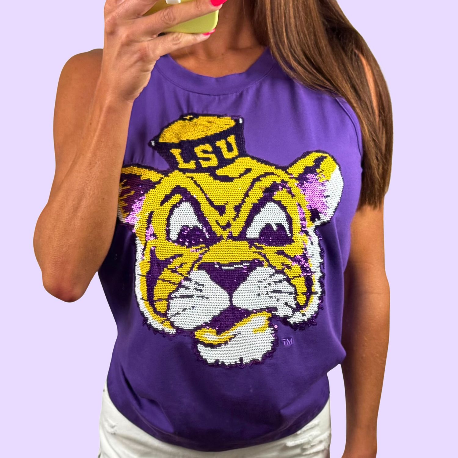 LSU Vintage Mike The Tiger Sequin Tank - Purple