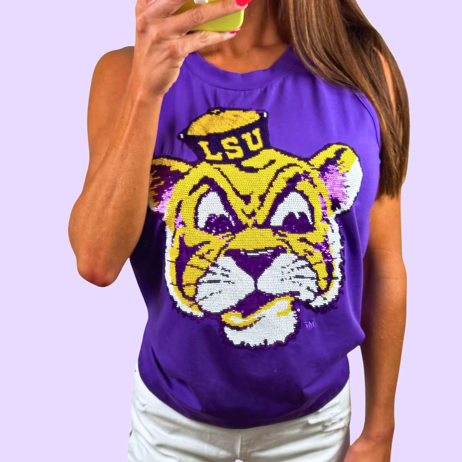 LSU Vintage Mike The Tiger Sequin Tank - Purple