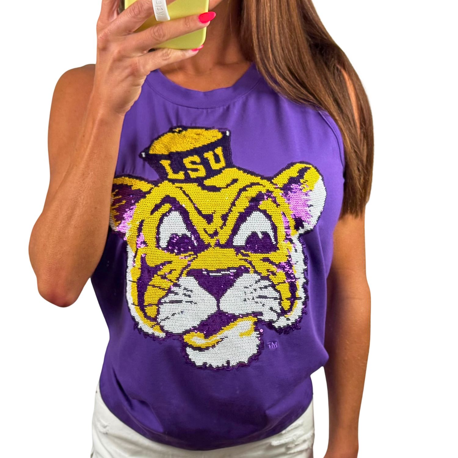 LSU Vintage Mike The Tiger Sequin Tank - Purple