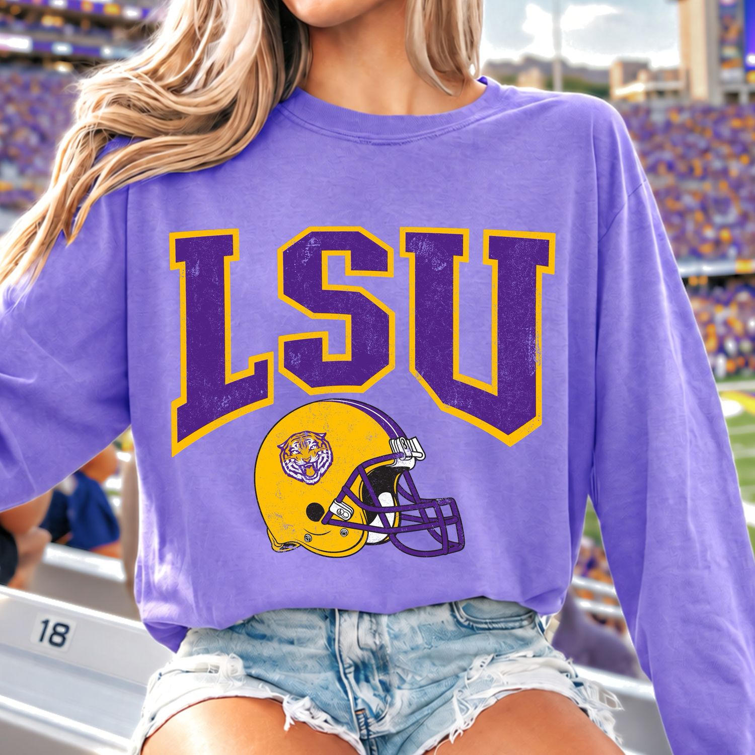 LSU Football Long Sleeve Comfort Colors T-Shirt