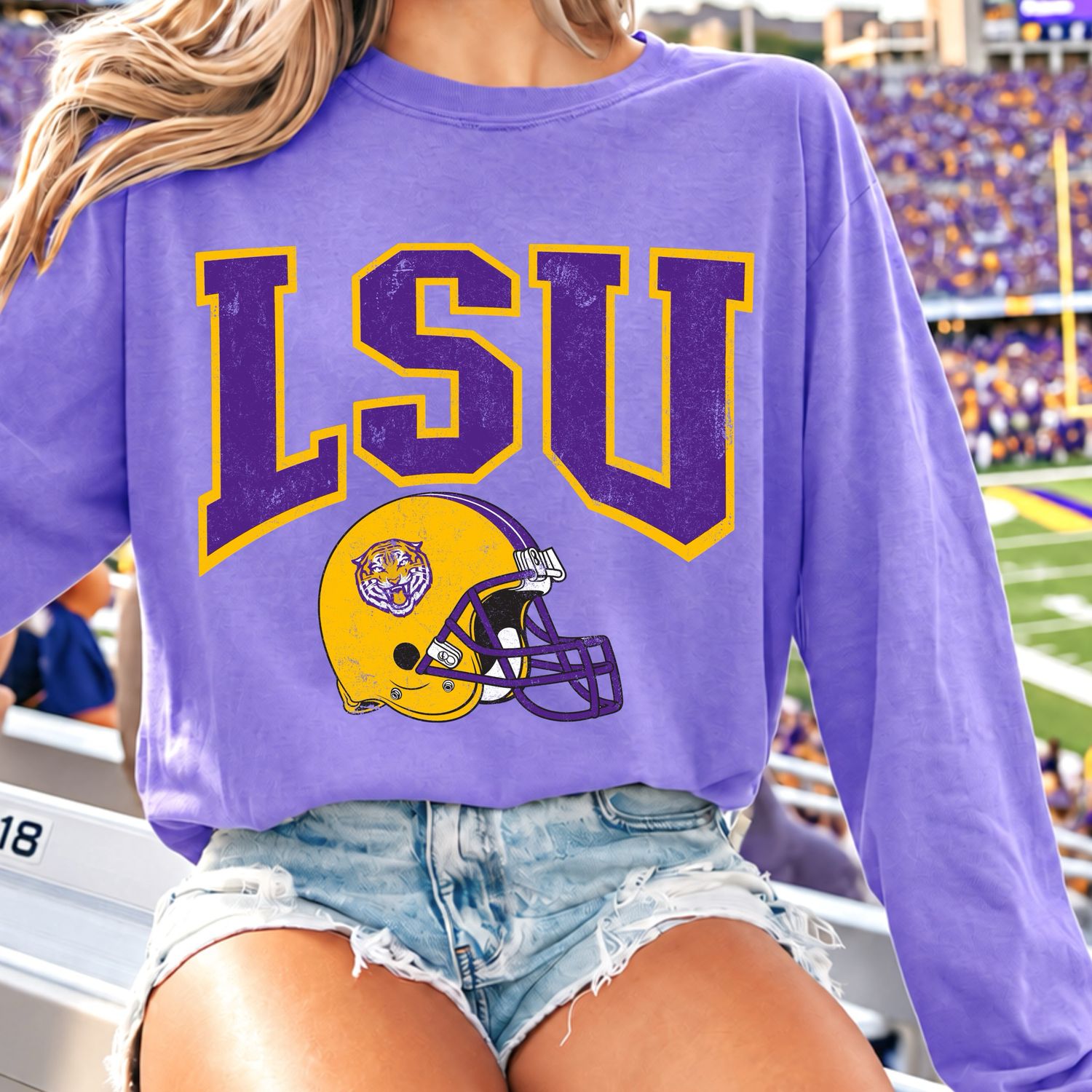 LSU Football Long Sleeve Comfort Colors T-Shirt