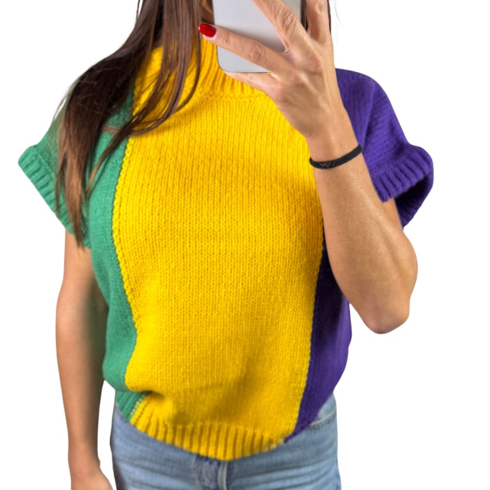 Mardi Gras Color Block Sweater Top