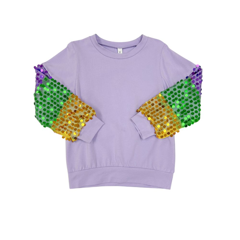 Girls Sequin Sleeve Mardi Gras Top