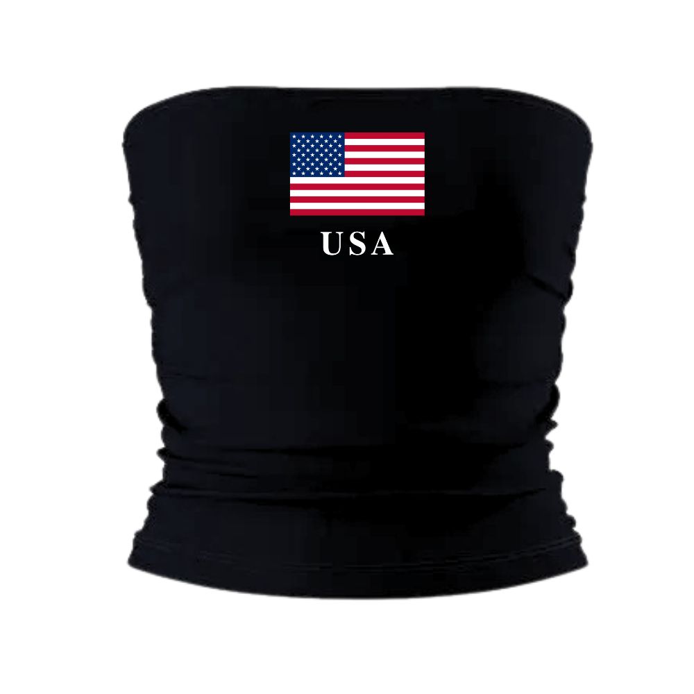 USA Flag Strapless Top - Black