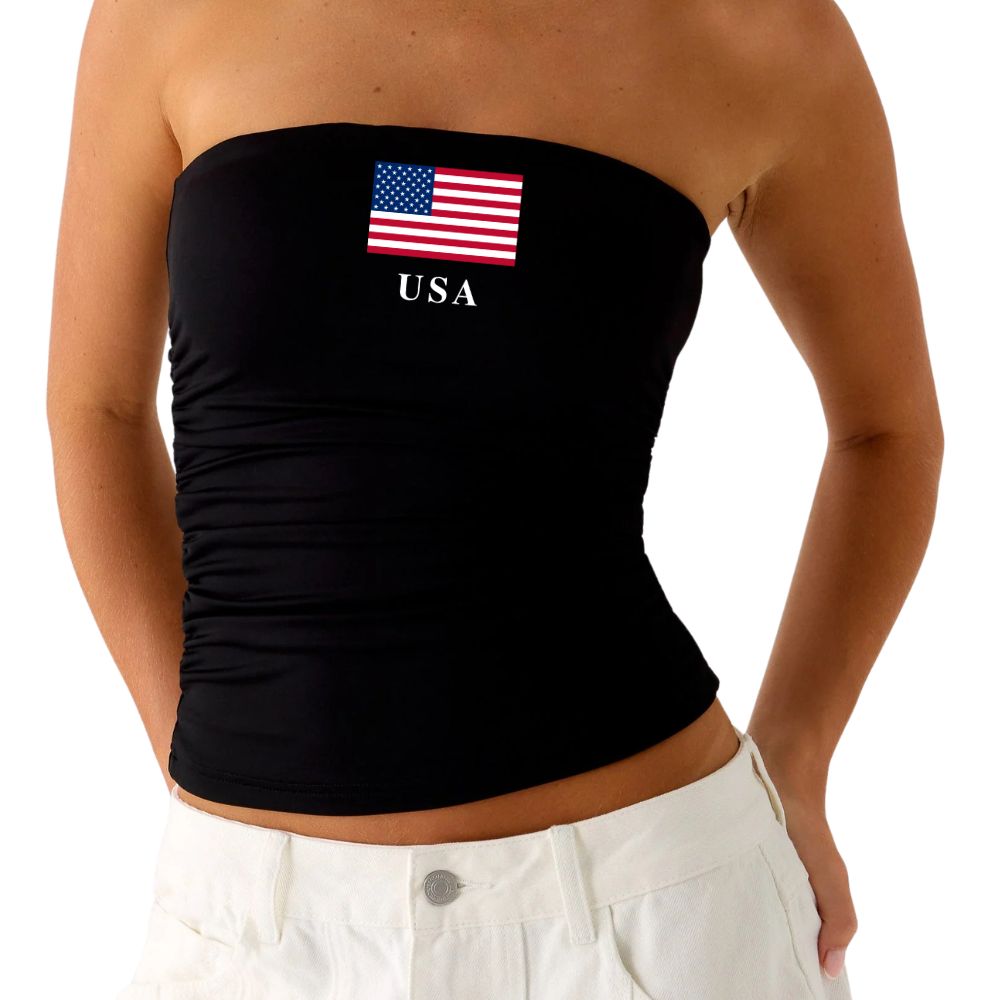 USA Flag Strapless Top - Black