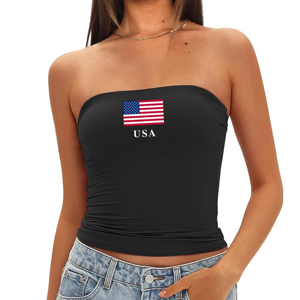 USA Flag Strapless Top - Black