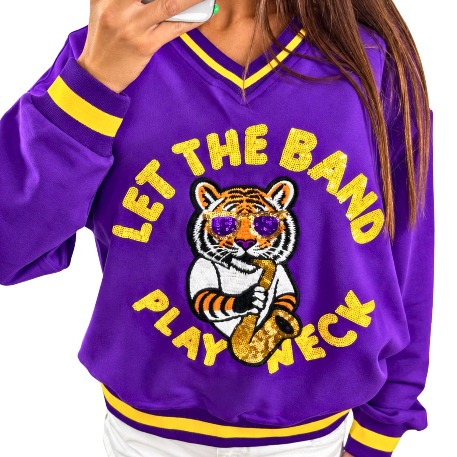 Play Neck Sequin Sweater