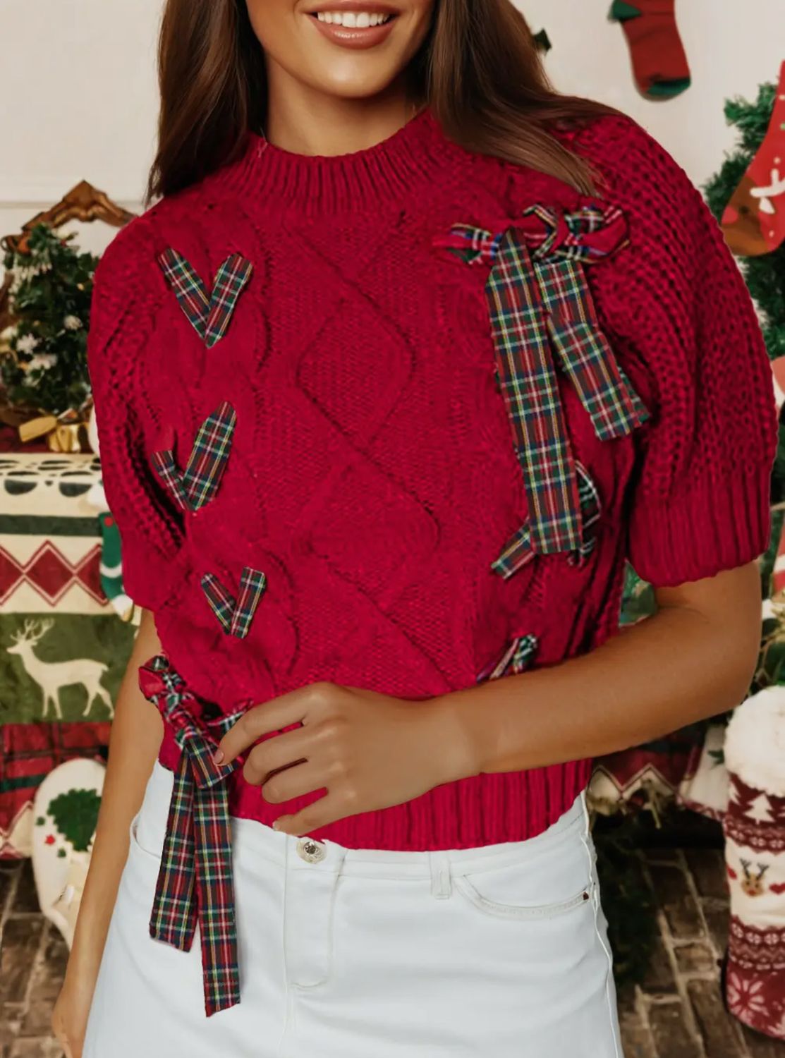 Plaid &amp; Ribbons Holiday Sweater Top