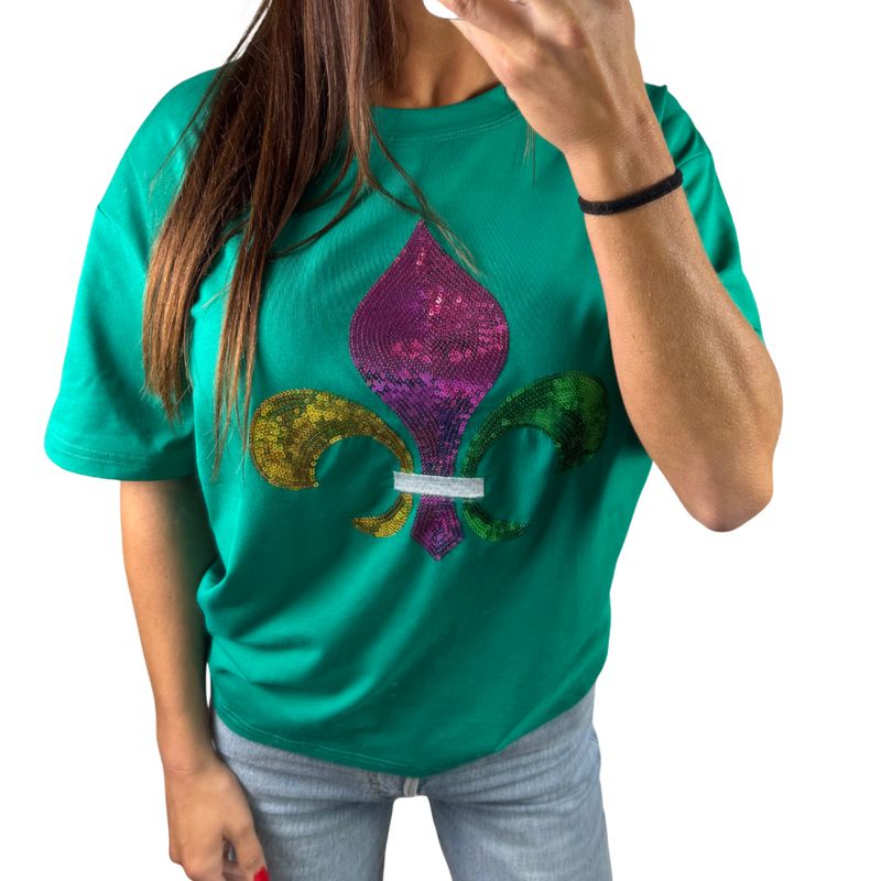 Mardi Gras Sequin Fleur De Lis Top