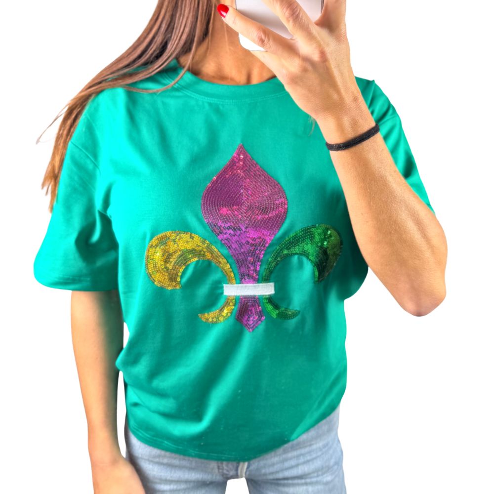 Mardi Gras Sequin Fleur De Lis Top
