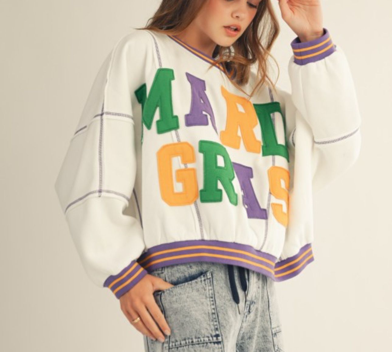 Mardi Gras Varsity Sweater