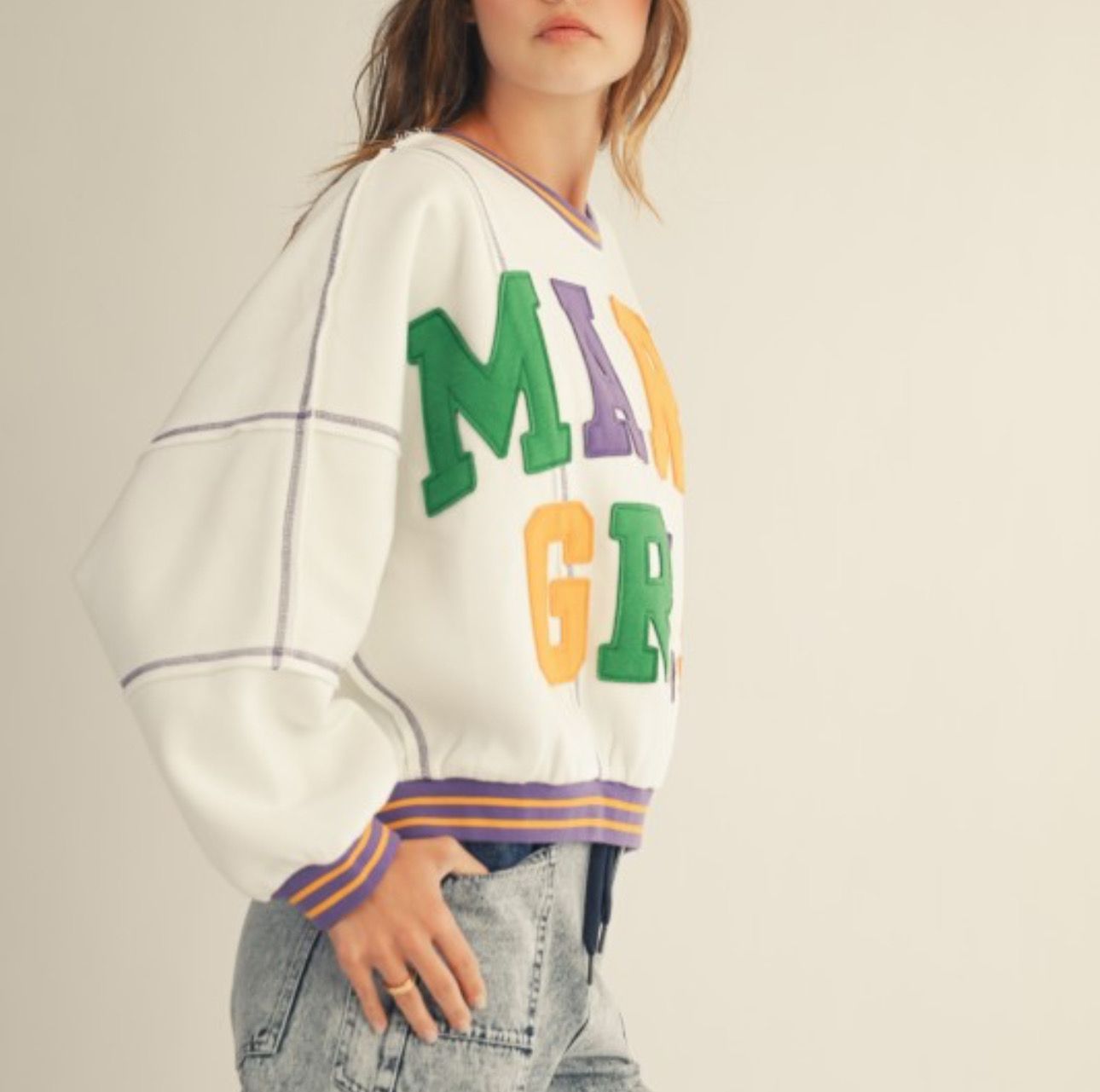 Mardi Gras Varsity Sweater