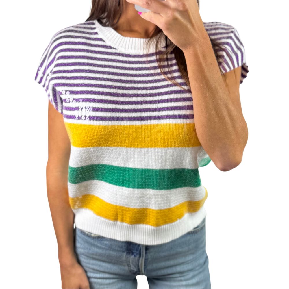 Sequin Stripe Mardi Gras Sweater Top