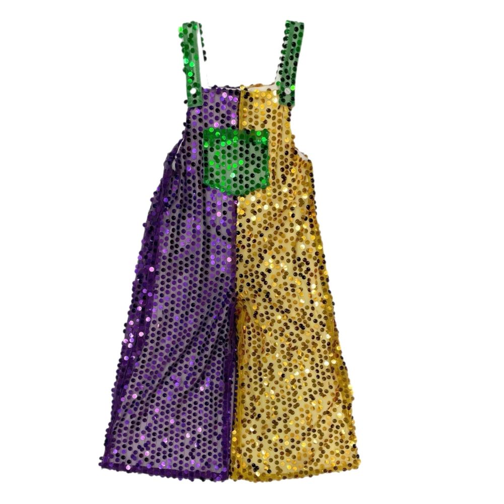Girls Sequin Mardi Gras Overalls