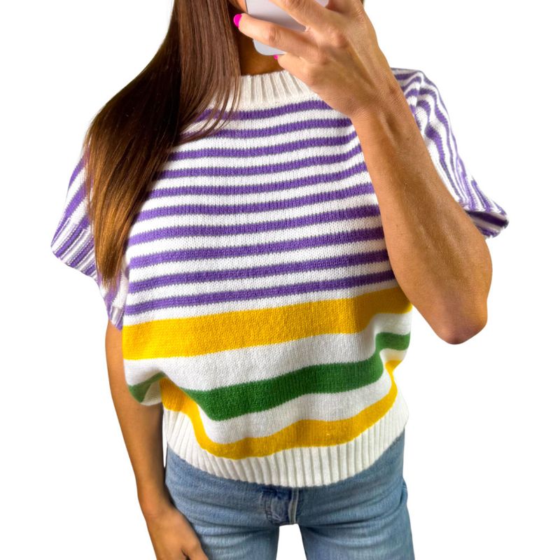 Mardi Gras Stripe Sweater Top
