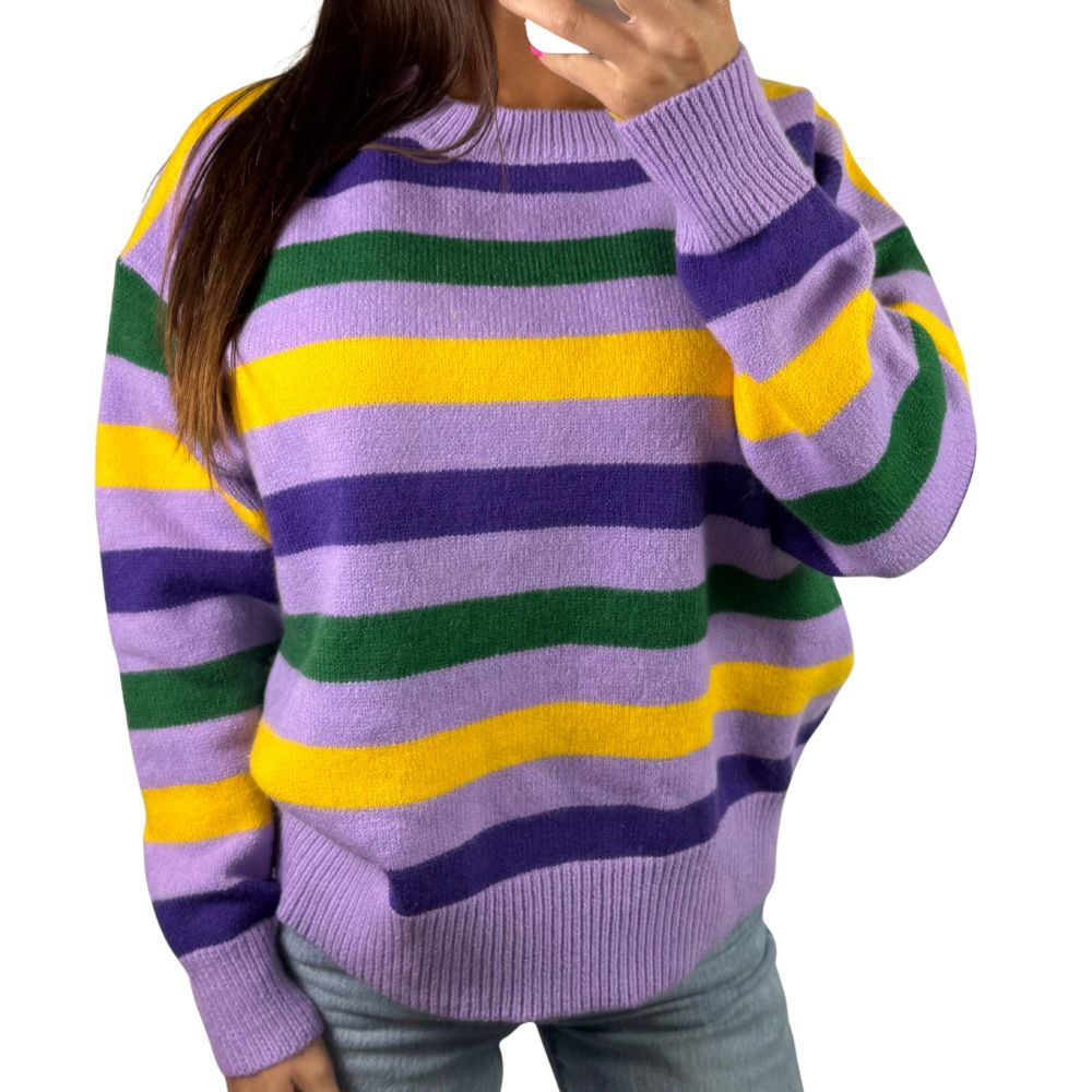 Mardi Gras Striped Sweater