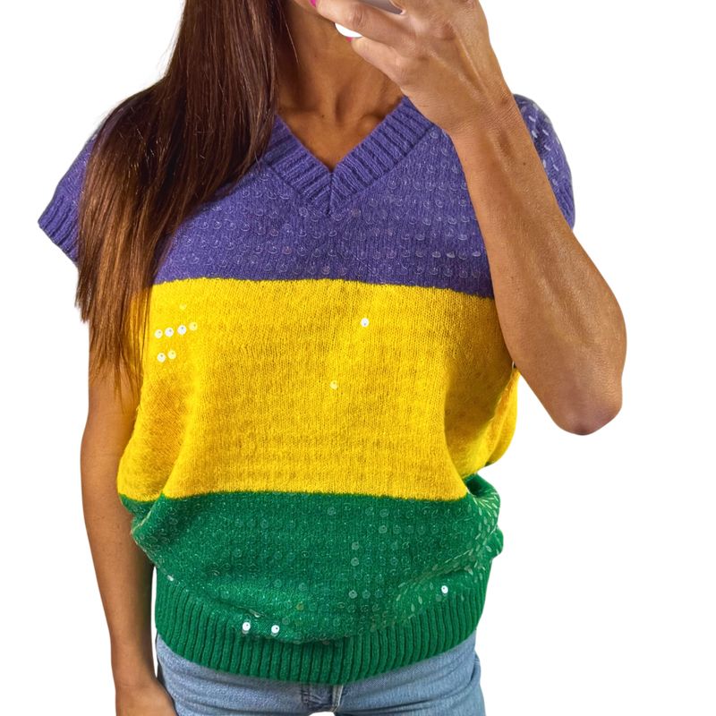 Mardi Gras Sequin Sweater Vest